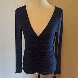 INC International Concepts Navy Ruched V-Neck Blouse